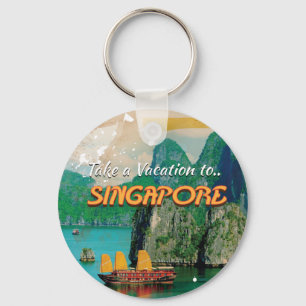 Vintage Singapore Vacation Poster. Keychain