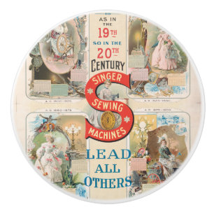 Vintage Singer Sewing Machine Ad Ceramic Knob
