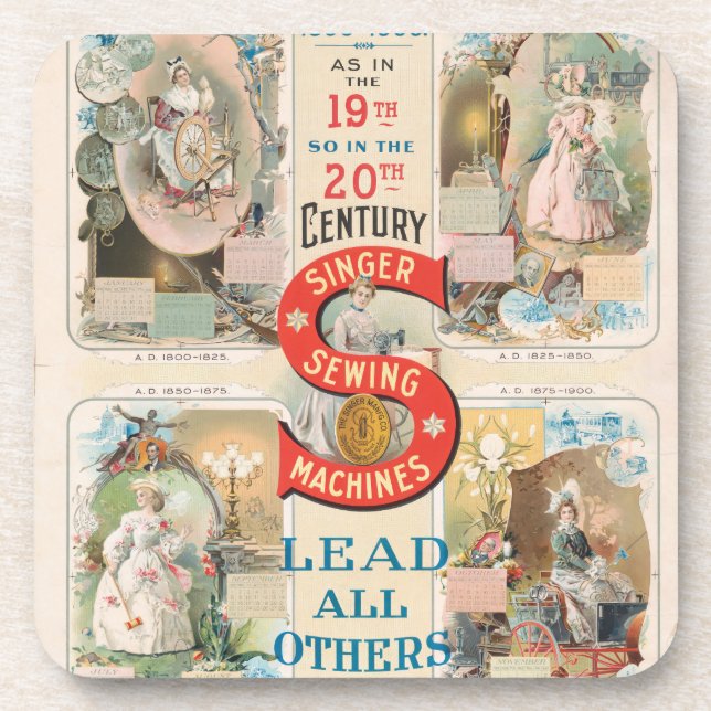 Vintage Singer Sewing Machine Ad Coaster (Front)