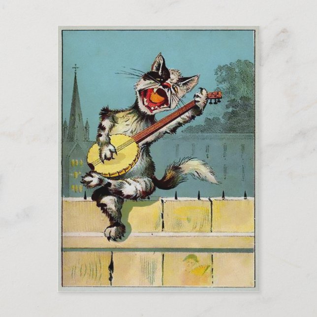 Vintage Singing Cat Postcard (Front)