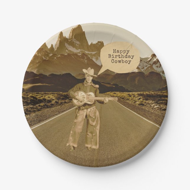 Vintage Singing Cowboy Birthday Paper Plate (Front)