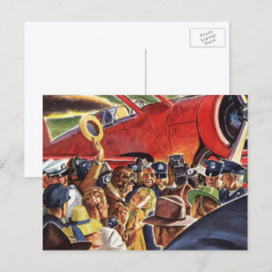 Vintage Single Prop Airplane Pilot with Paparazzi Postcard