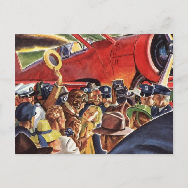 Vintage Single Prop Airplane Pilot with Paparazzi Postcard (Front)