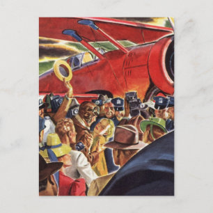 Vintage Single Prop Airplane Pilot with Paparazzi Postcard