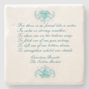 Vintage Sisters Poem by C. Rosetti in Blue Stone Coaster