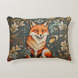 Vintage Sitting Fox William Morris Inspired Floral Accent Pillow