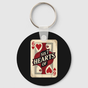Vintage Six 7 Hearts Of Playing Card Costume  Keychain