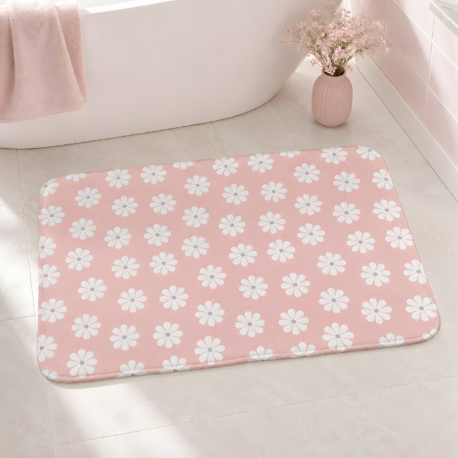 Vintage Sixties Mod Flower Blush Pink Bath Mat (Creator Uploaded)