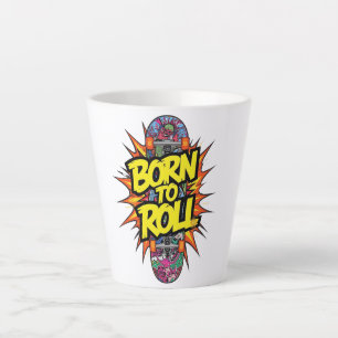 Vintage Skateboard "Born to Roll" Graphic Latte Mug