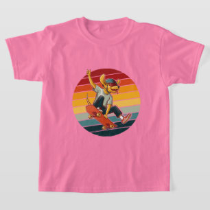 Vintage Skater Dog in Retro Circle T-Shirt