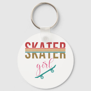Vintage Skater Girl Skateboarder Skateboarding 80s Keychain
