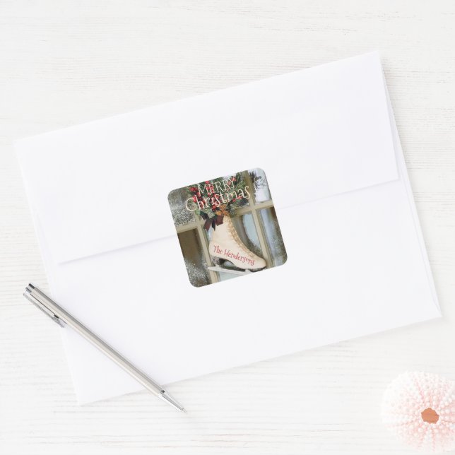 Vintage Skating Christmas Name Sticker (Envelope)