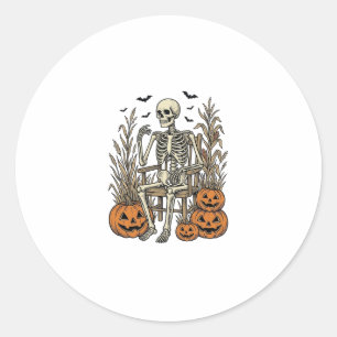 Vintage Skeleton and Pumpkins Halloween Shirt Desi Classic Round Sticker