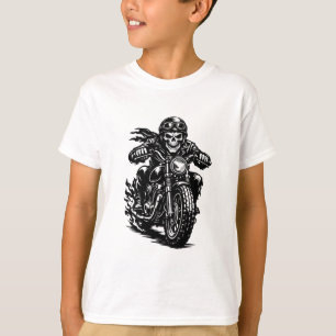 Vintage Skeleton Biker Motorcycle Illustration T-Shirt