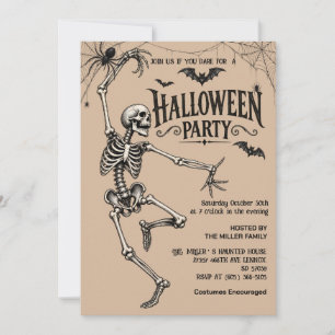 Vintage Skeleton Cocktail Adult Halloween Invitation