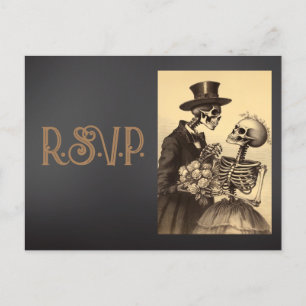 Vintage Skeleton Couple Gold and Black RSVP Postcard