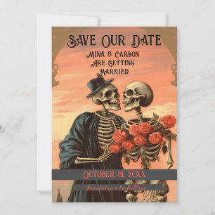 Vintage Skeleton Couple Goth Halloween   Save The Date