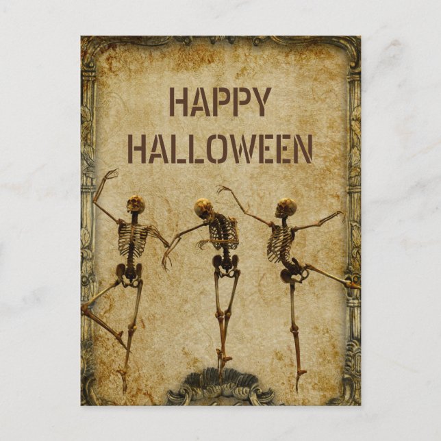 Vintage Skeleton Dancing Happy Halloween Ballet  Postcard (Front)
