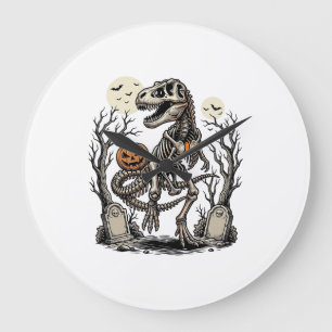 Vintage Skeleton Dinosaur Halloween Graveyard Desi Large Clock