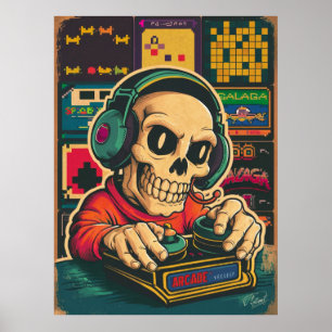 Vintage Skeleton Gaming Lover Poster