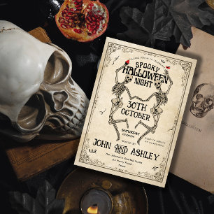 Vintage skeleton gothic adult Halloween party Invitation