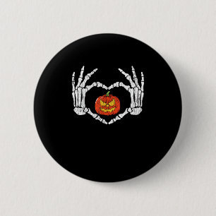 Vintage Skeleton Hands Heart Pumpkin Autumn Hallow 2 Inch Round Button