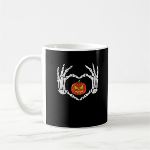 Vintage Skeleton Hands Heart Pumpkin Autumn Hallow Coffee Mug