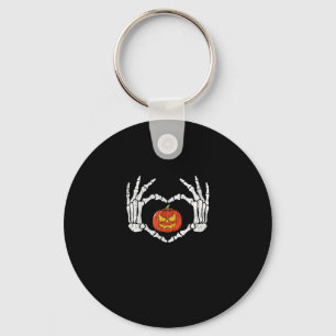 Vintage Skeleton Hands Heart Pumpkin Autumn Hallow Keychain