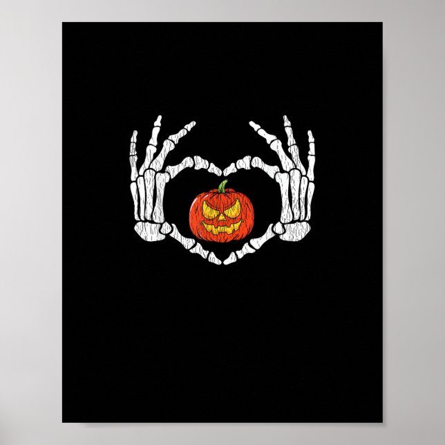 Vintage Skeleton Hands Heart Pumpkin Autumn Hallow Poster (Front)
