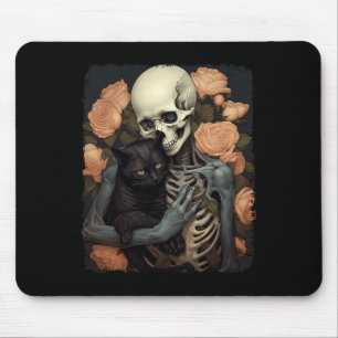 Vintage Skeleton Holding A Black Cat Halloween Got Mouse Pad