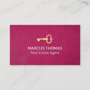 Vintage Skeleton Key Magenta Leather Background Appointment Card