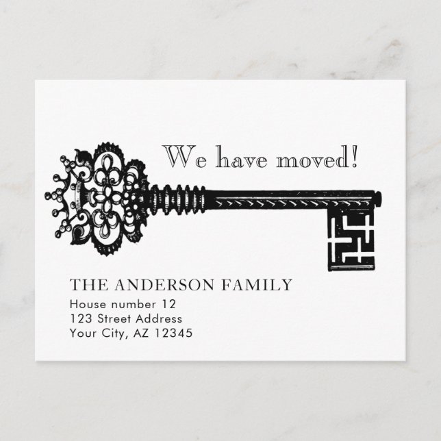 Vintage Skeleton Key Moving Announcement Postcard (Front)
