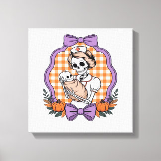 Vintage Skeleton Nurse and Baby � Cute Halloween R Canvas Print