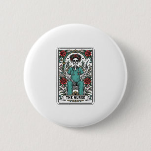 Vintage Skeleton Nurse Tarot Card Shirt Design_1 2 Inch Round Button