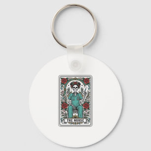 Vintage Skeleton Nurse Tarot Card Shirt Design_1 Keychain