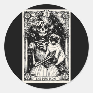 Vintage Skeleton Pug Mom Tarot Card Witchy Vibes P Classic Round Sticker