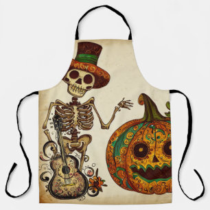 Vintage Skeleton/Pumpkin Day of the Dead Apron