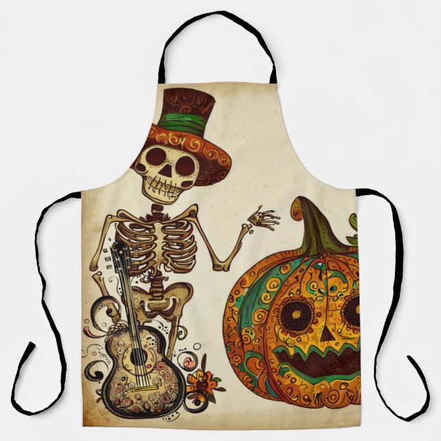 Vintage Skeleton/Pumpkin Day of the Dead Apron (Front)