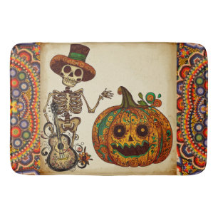 Vintage Skeleton/Pumpkin Day of the Dead Bath Mat