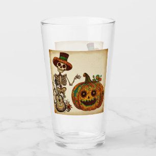 Vintage Skeleton/Pumpkin Day of the Dead Glass
