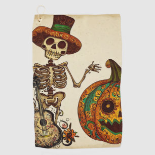 Vintage Skeleton/Pumpkin Day of the Dead Golf Towel