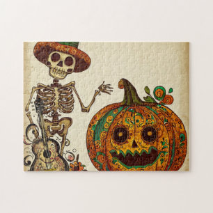 Vintage Skeleton/Pumpkin Day of the Dead Jigsaw Puzzle