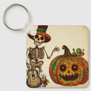 Vintage Skeleton/Pumpkin Day of the Dead Keychain