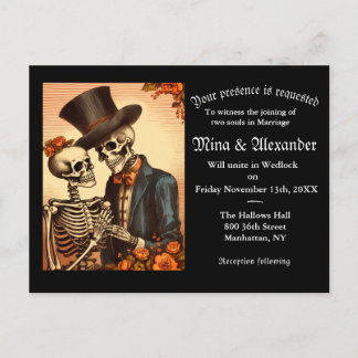 Vintage Skeleton QRC Wedding Invitation Postcard