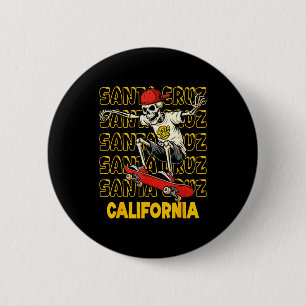 Vintage skeleton skateboard santa cruz california 2 inch round button