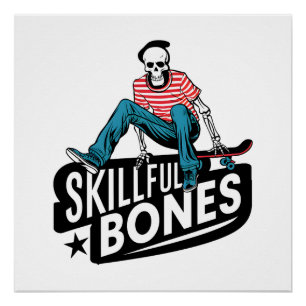 Vintage Skeleton Skater Minimalist Design  Poster