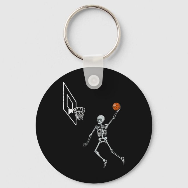Vintage Skeleton Sketll Player Dunking Hoop Hallow Keychain (Front)