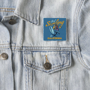 Vintage Skeleton Surfing California Beach 2 Inch Square Button
