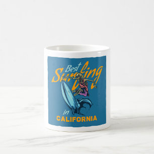 Vintage Skeleton Surfing California Beach Coffee Mug