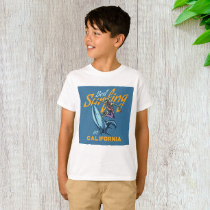 Vintage Skeleton Surfing California Beach T-Shirt